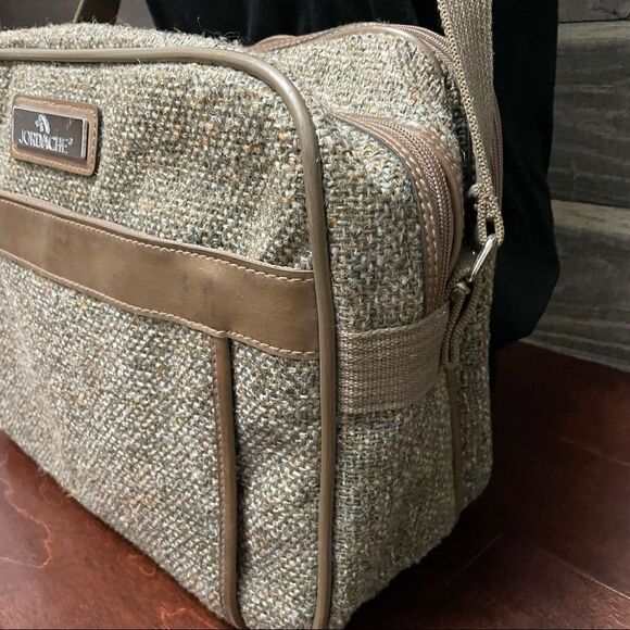 Vintage Jordache Tweed Beige Tan Weekend Carry On Overnight Bag - Picture 4 of 14